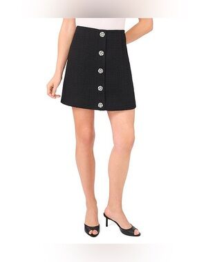 NWT CeCe Black Tweed Button-Front Mini Skirt size 14